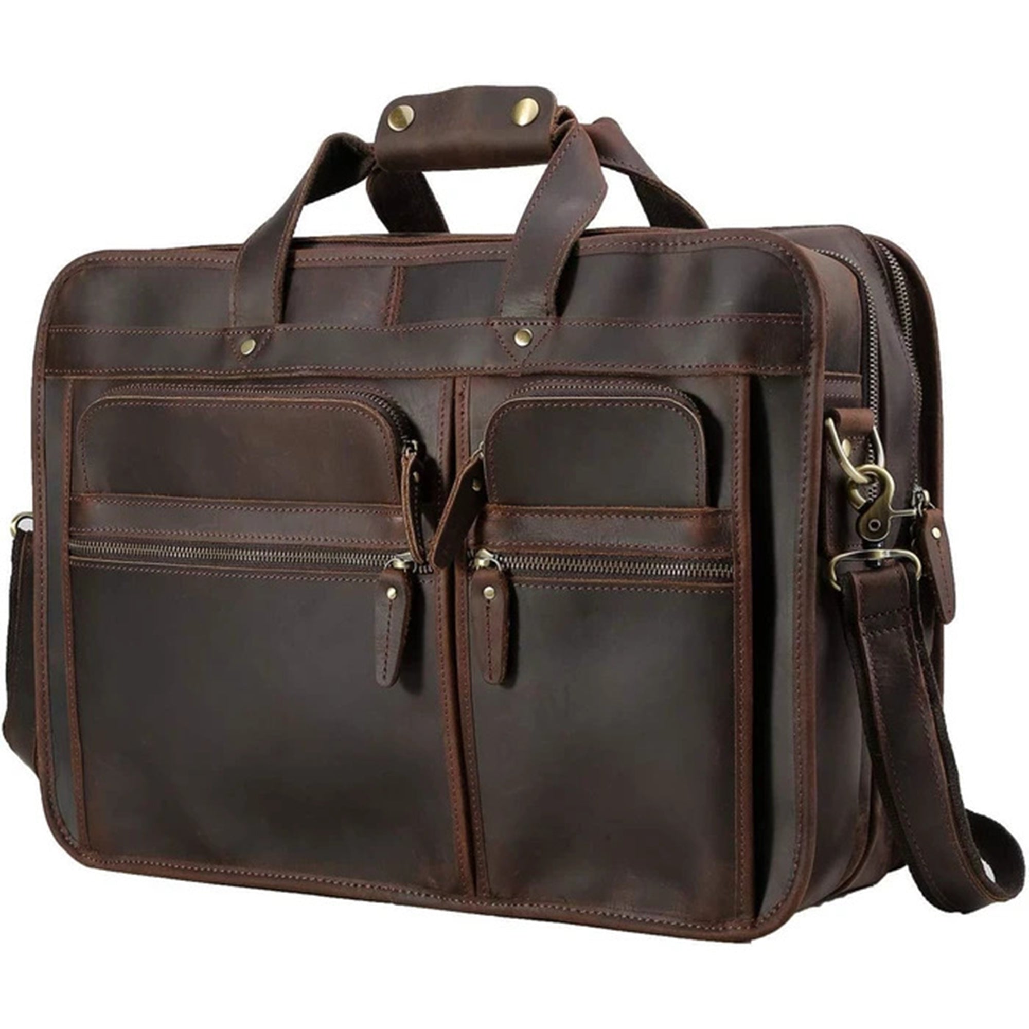 Full Grain Large Brown Leather laptop Briefcase Bag