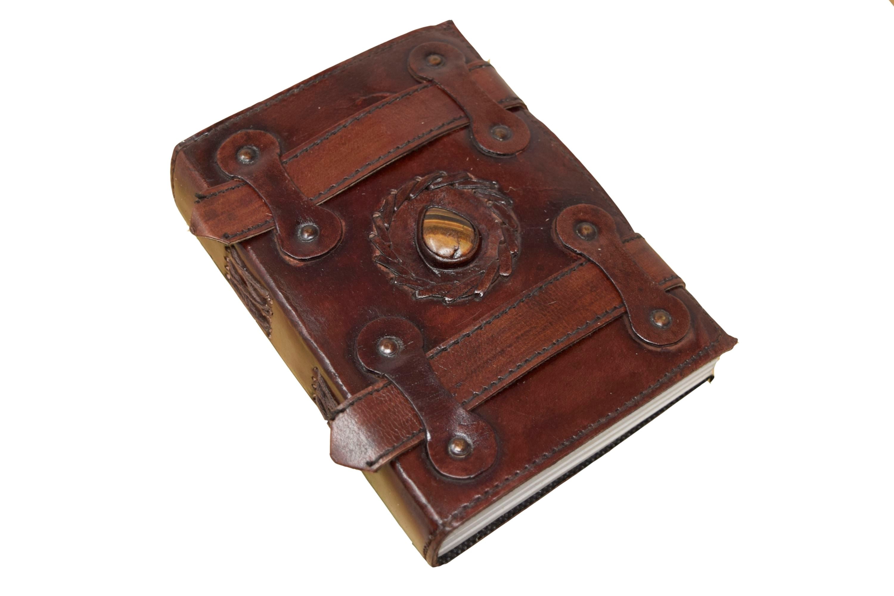 The Art of Journaling: Handcrafted Leather Journals - double strap centre stone