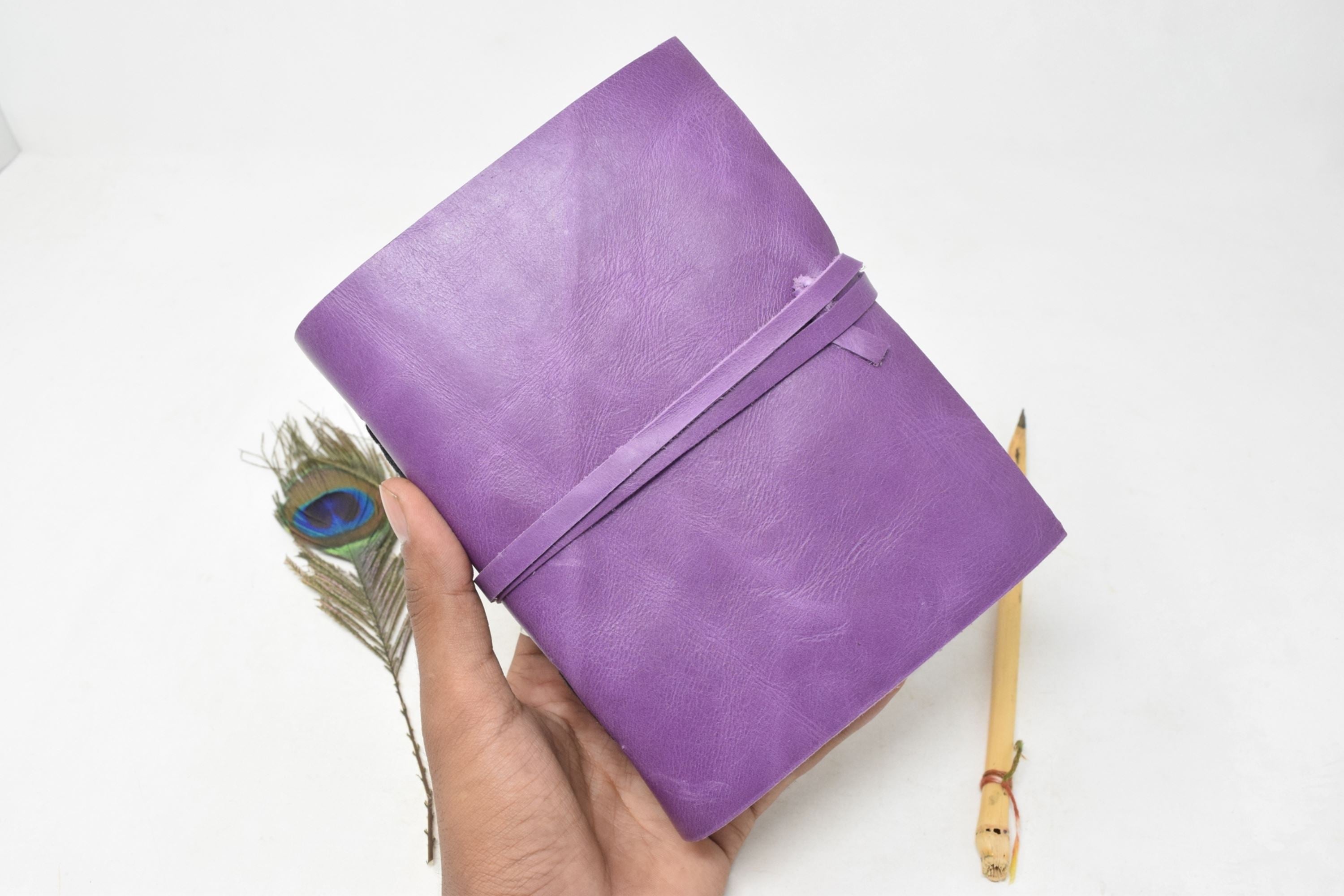 Leather notebook - purple buff cover decal page