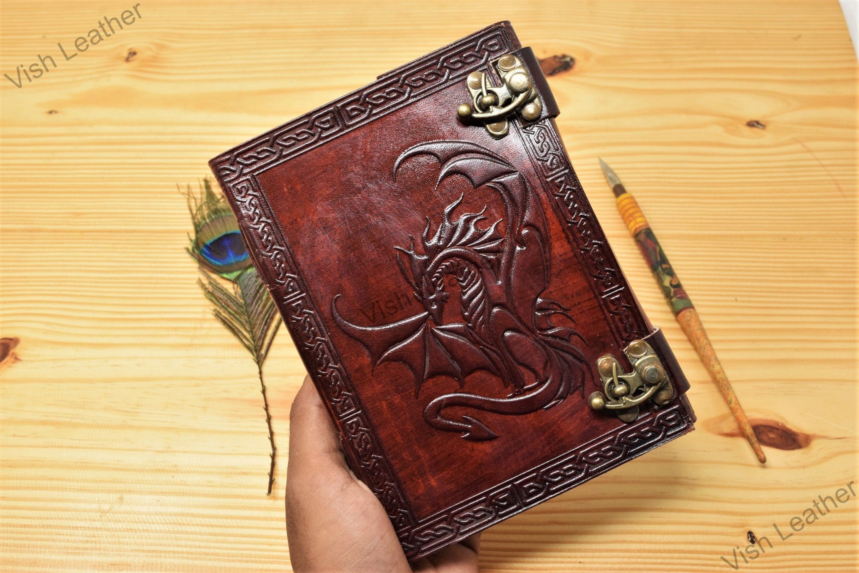 Rustic dnd leather journal - fire dragon double lock