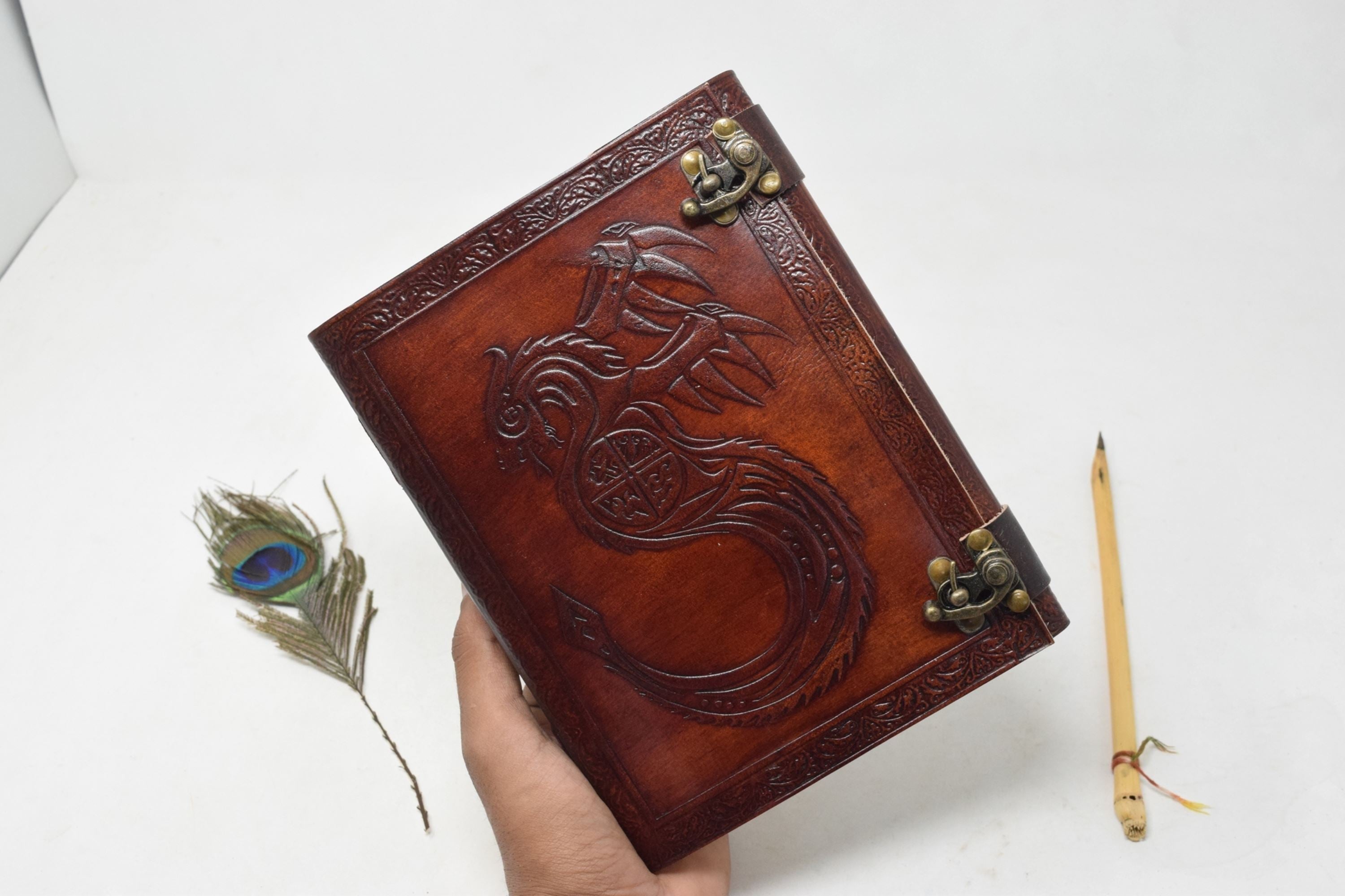 Classic dnd leather notebook - long tail dragon double lock