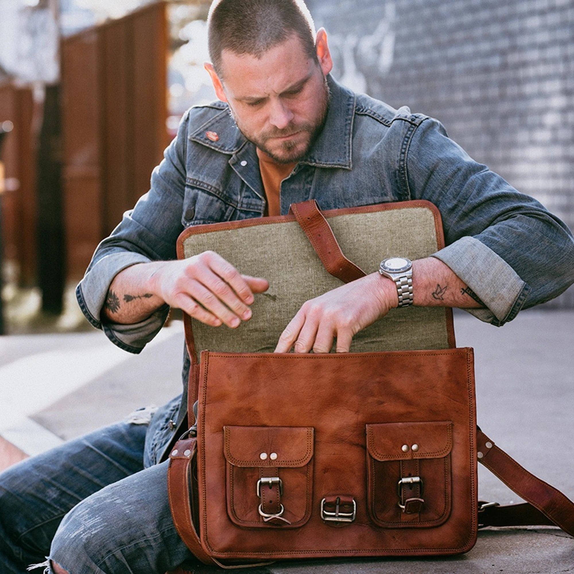 Vintage Brown casual Handmade Briefcase Leather Bag