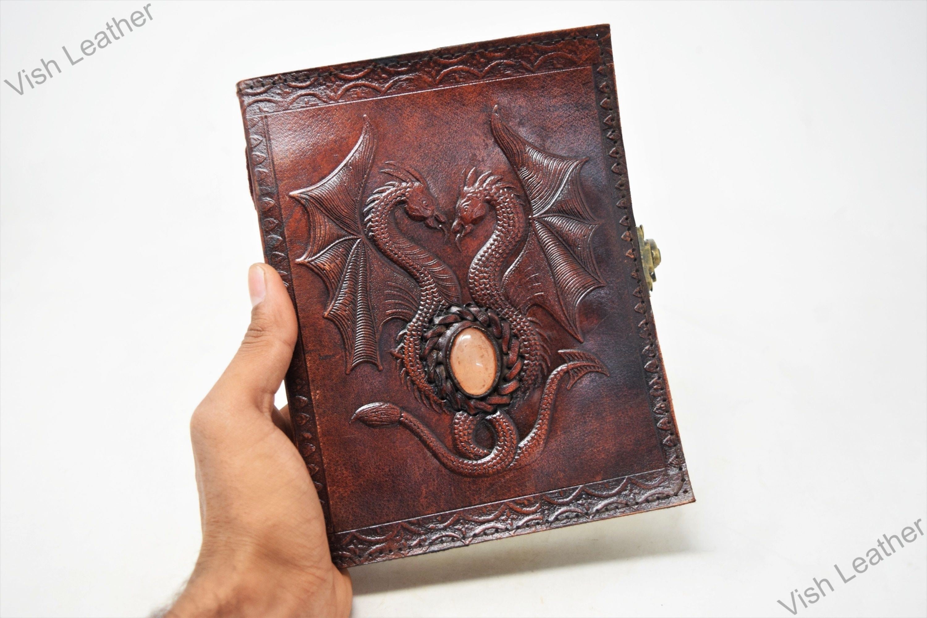 Premium dnd leather notebook - double dragon Stone